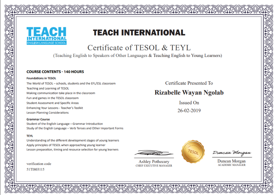 TESOL CERTIFICATE