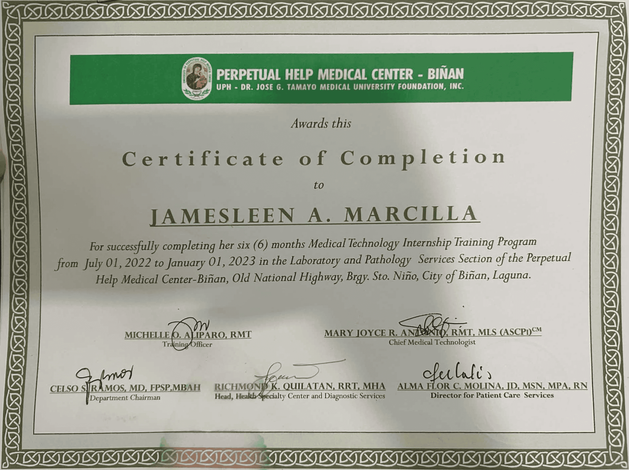 Medical Technology Internship Training Program | July 01, 2022 - January 01, 2023