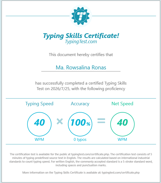 Typing Skills Certificate