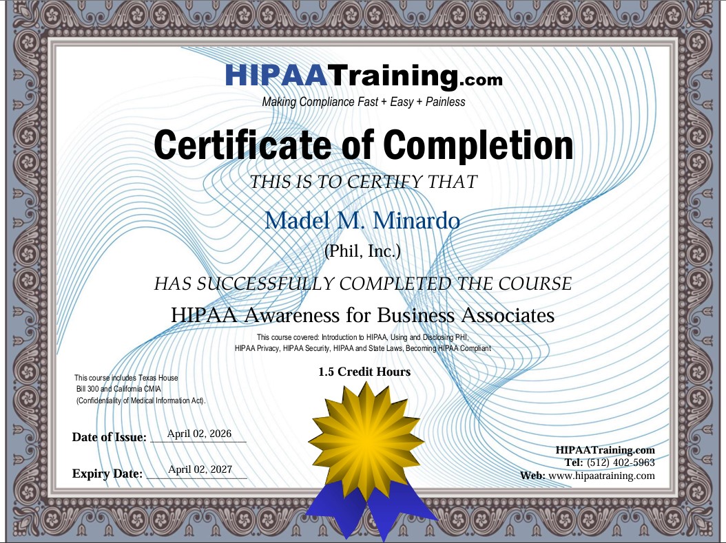 HIPAA Awareness Training Cert.