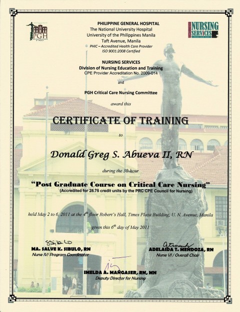 POST GRADUATE COURSE ON CRITICAL CARE NURSING