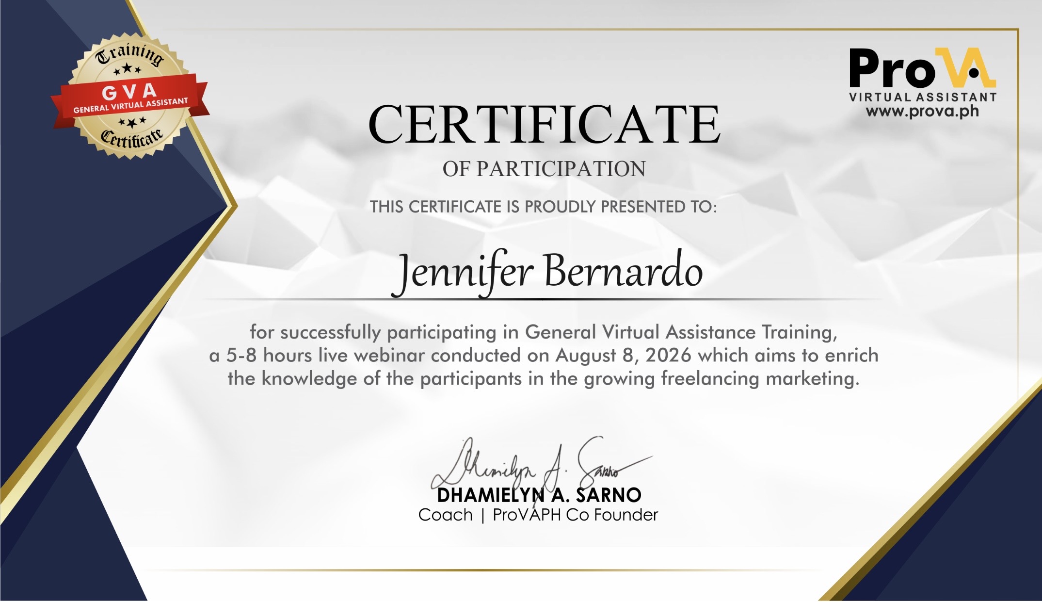 GVA Training Certificate