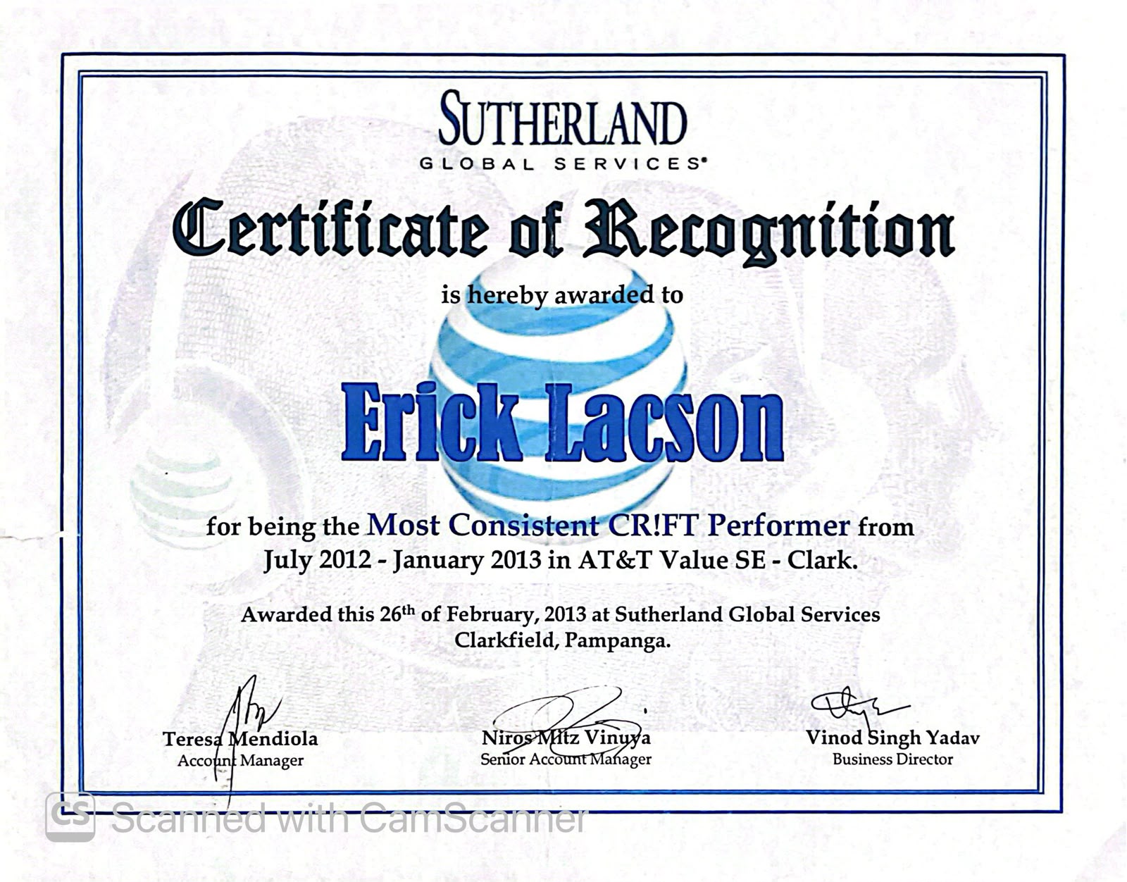 Consistent Customer Service Excellence Award