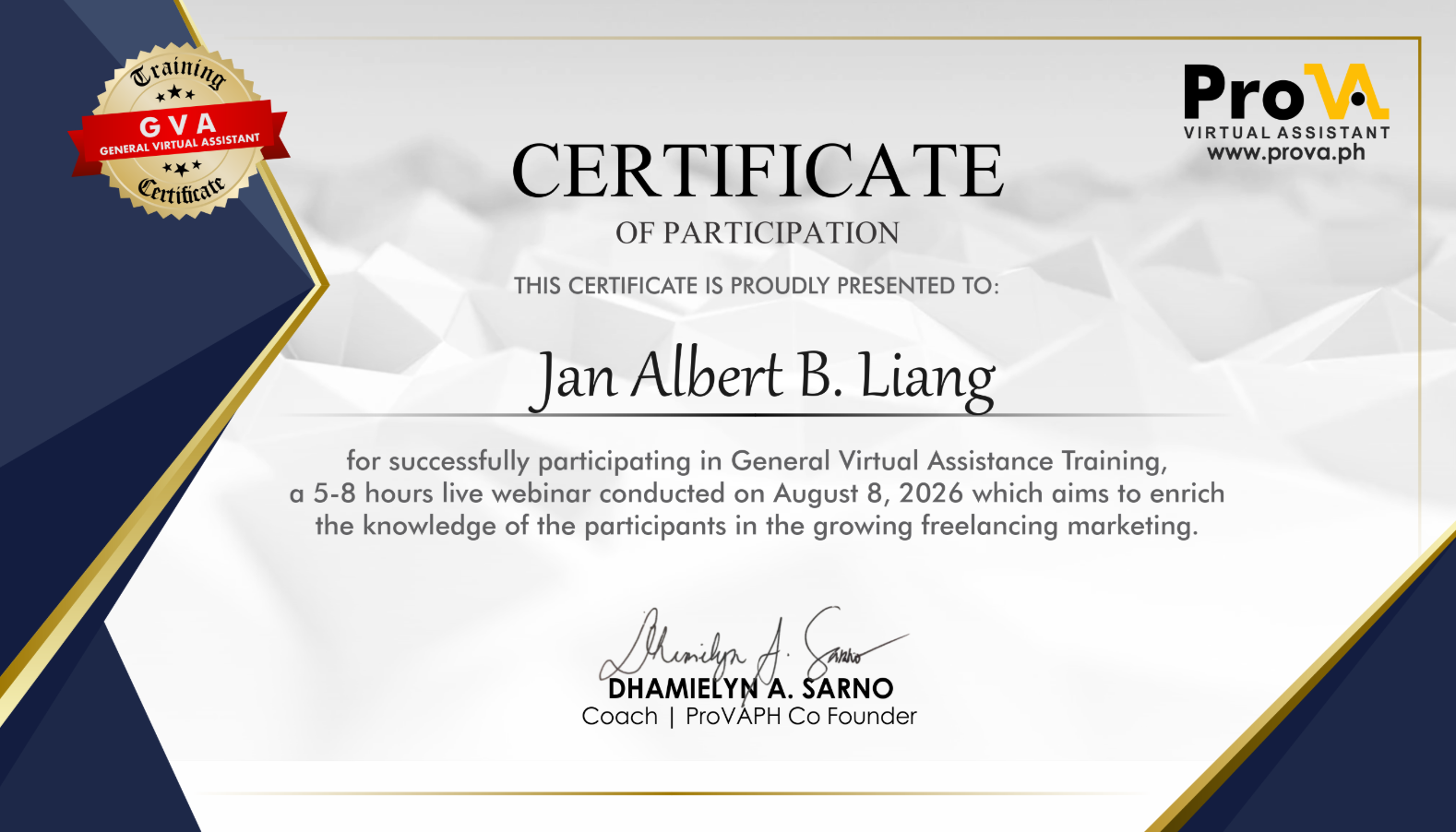 General Virtual Assistant Training Certificate