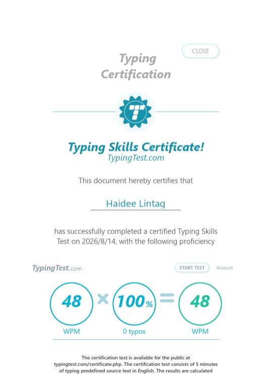 Typing Test Certificate