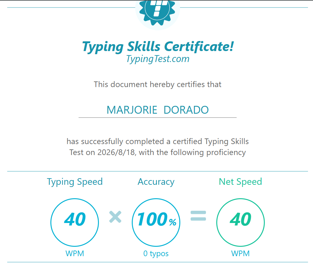 TYPING SKILLS CERTIFICATE
