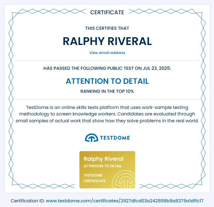 Attention To Detail Certificate