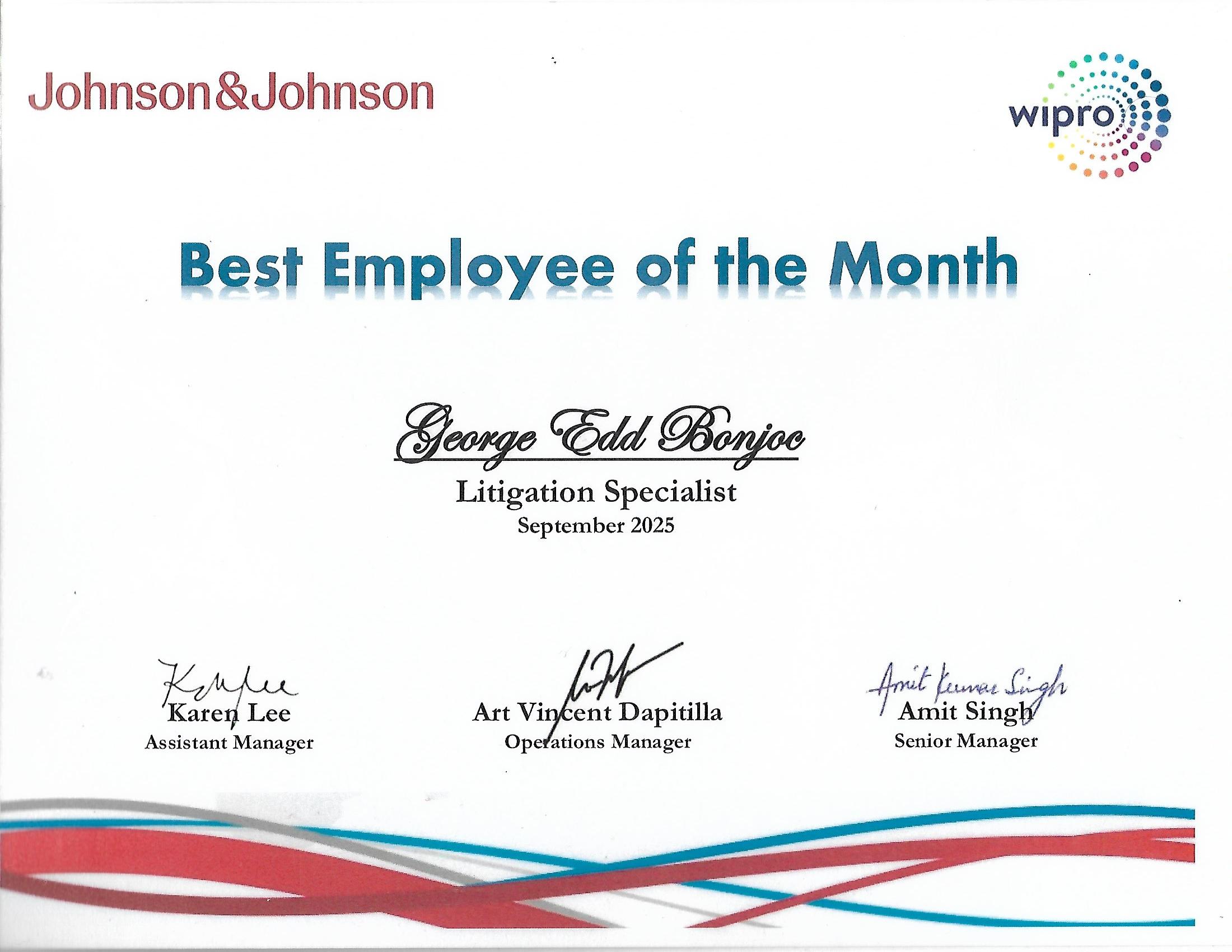 Best Employee of the Month Sept 2025