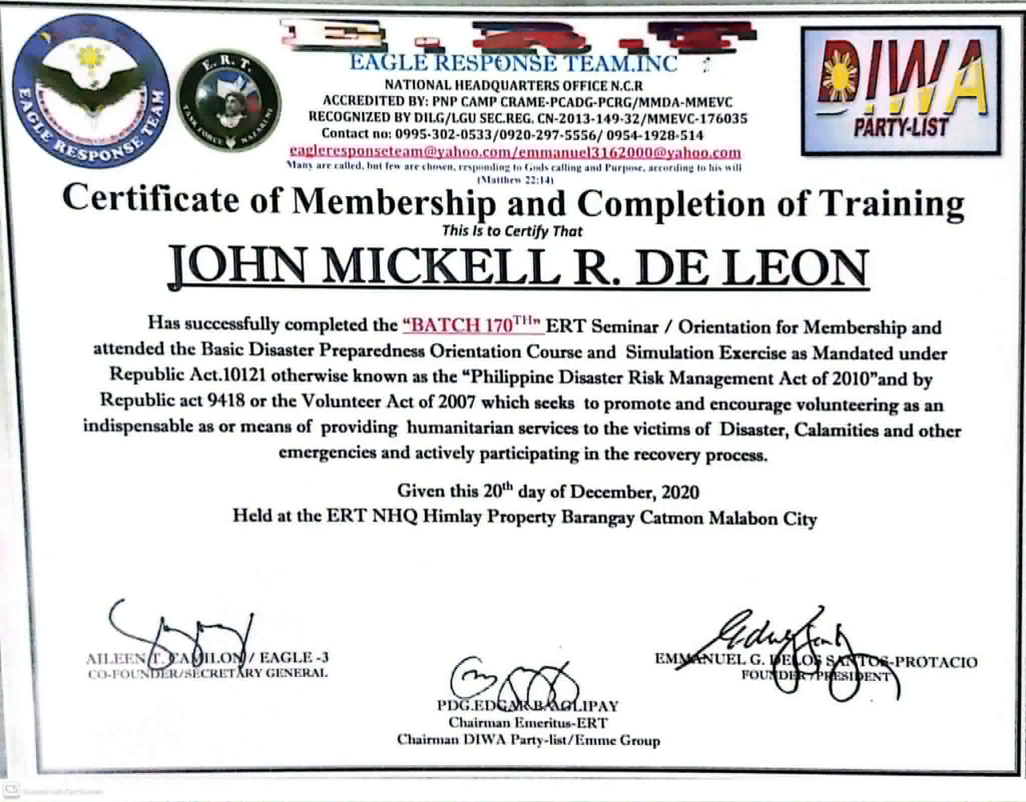 Eagle ERT - BLS - Disaster Risk Preparedness Orientation Course and Simulation Exercise