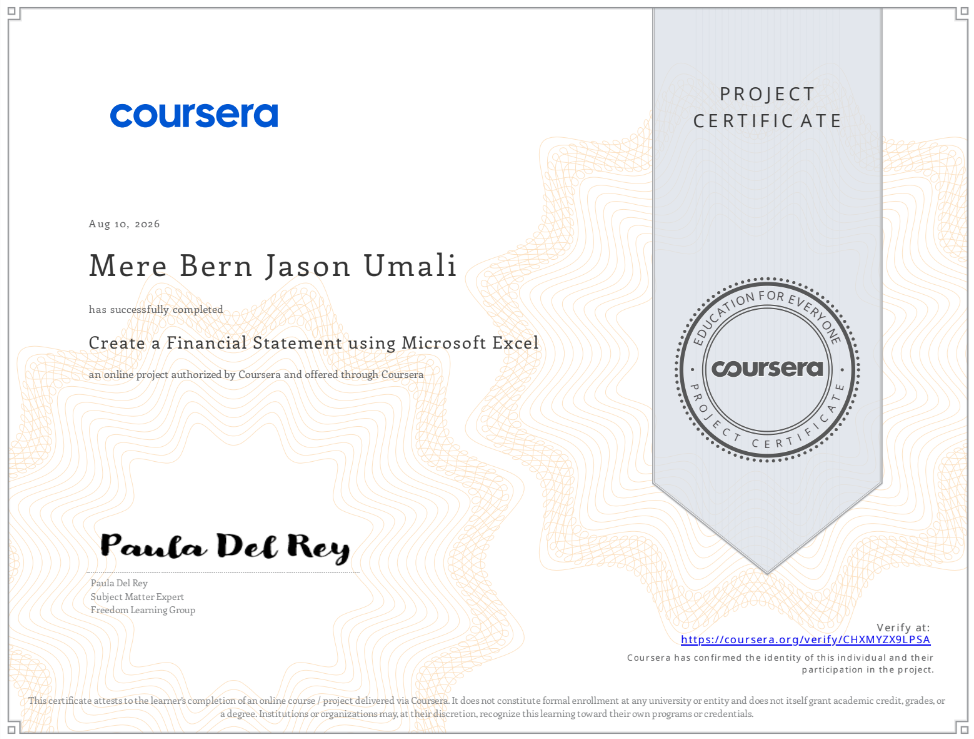 Creating a Financial Statement using Microsoft Excel