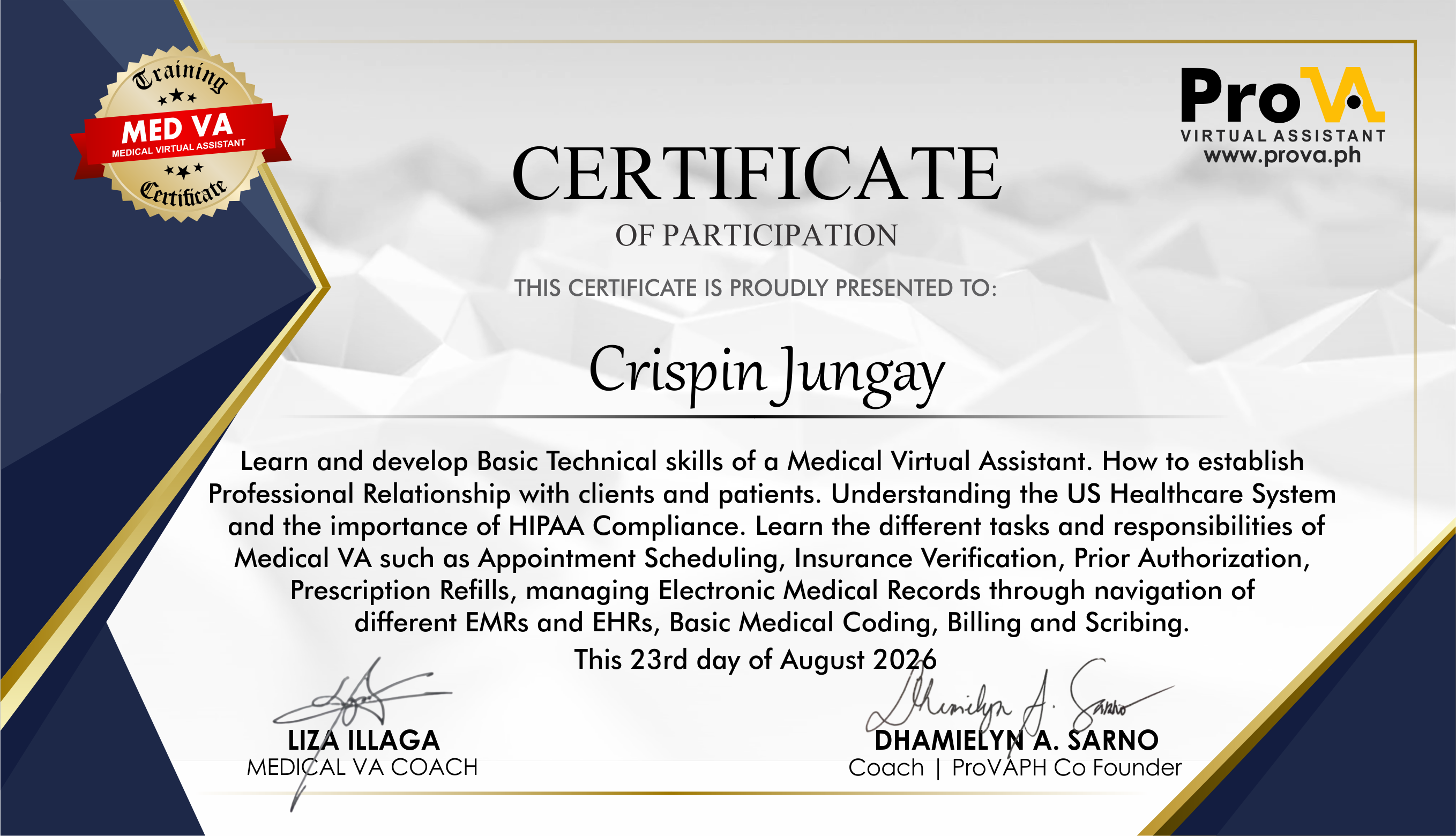 PRO VA Certificate for Medical VA