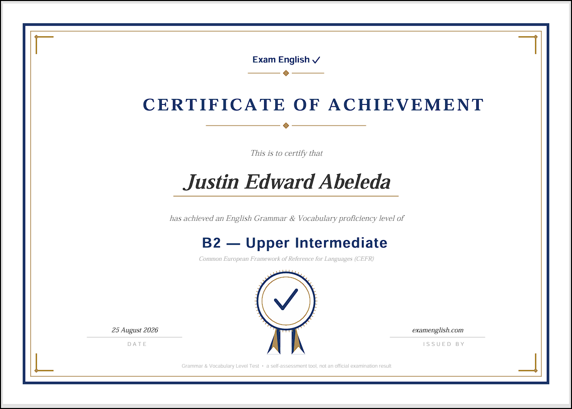 English Grammar and Vocabulary Proficiency Certificate