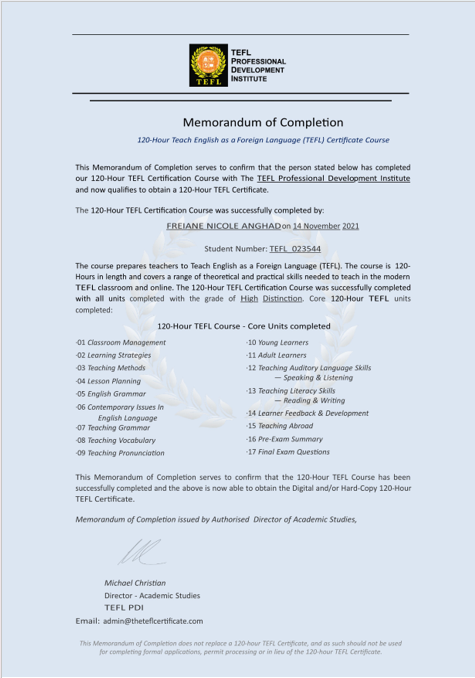 TEFL CERTIFICATE