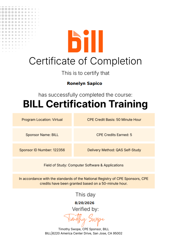 BILL.COM CERTIFIED