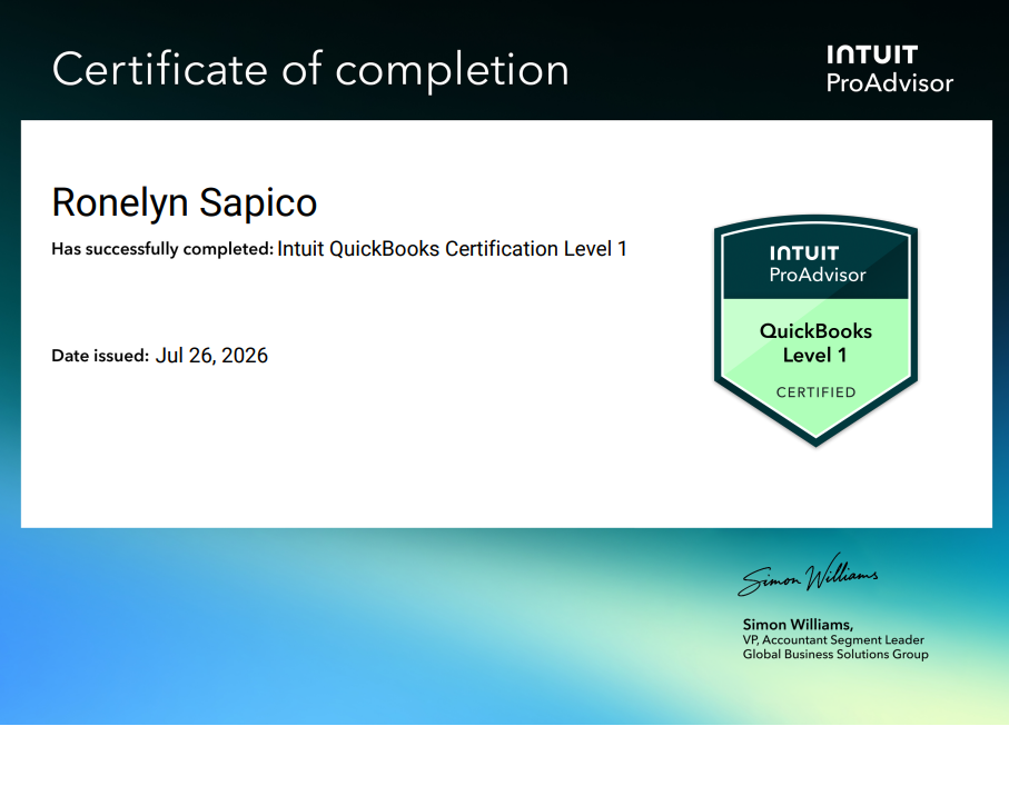 QUICKBOOKS ProADVISOR LEVEL 1