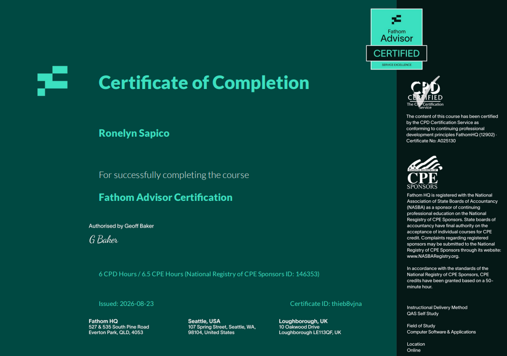 FATHOM CERTIFICATE
