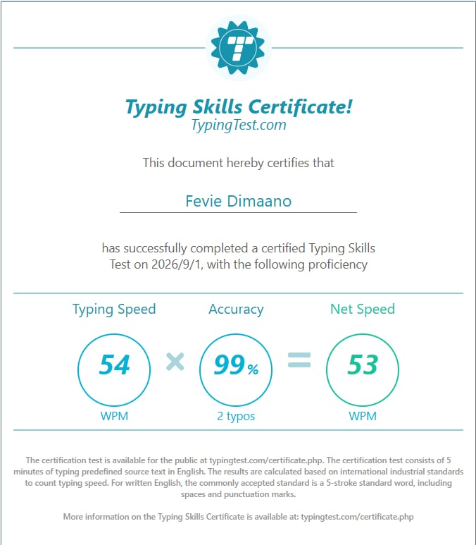 TYPING  SKILLS CERTIFICATE