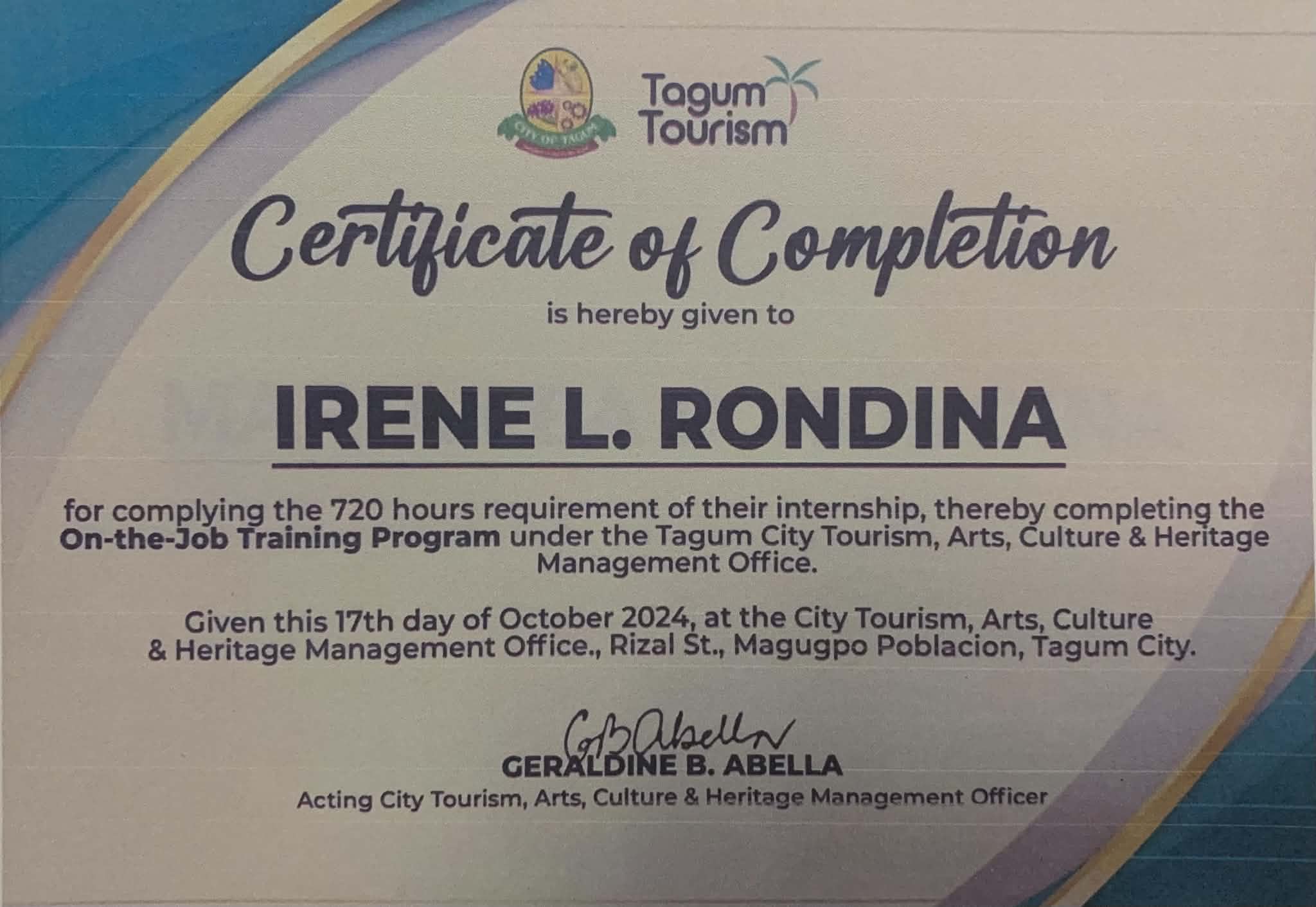 Administrative Assistant Tagum Tourism On-The-Job Training