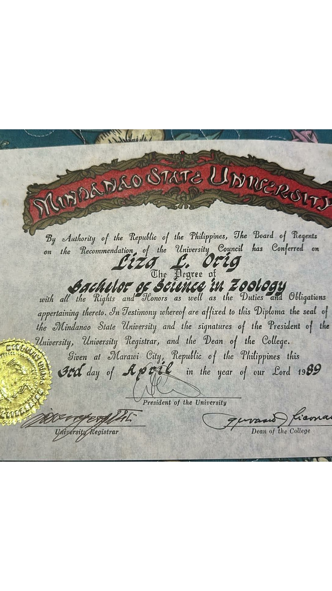 College Diploma: BS Zoology