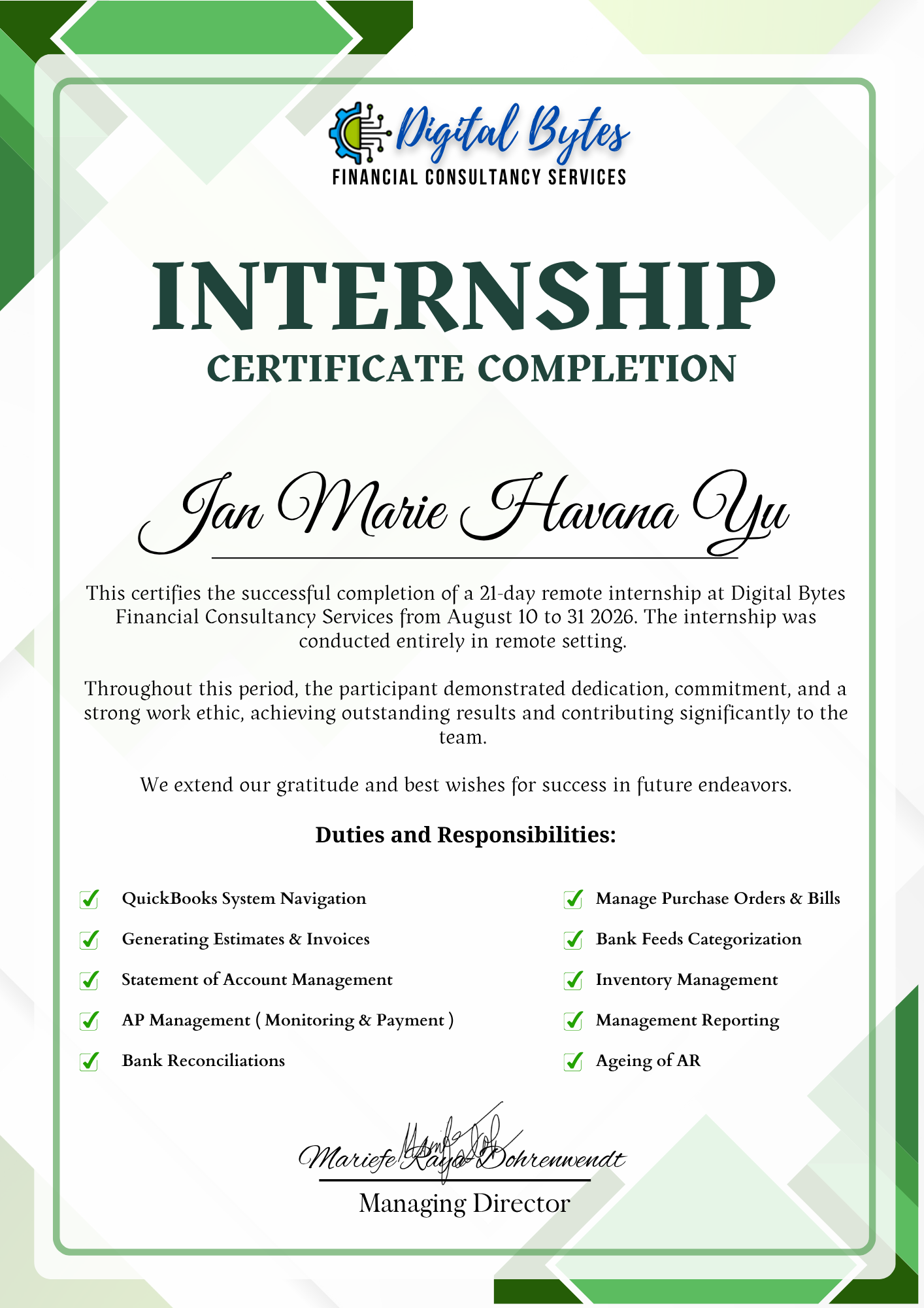 Digital Bytes Internship Certificate