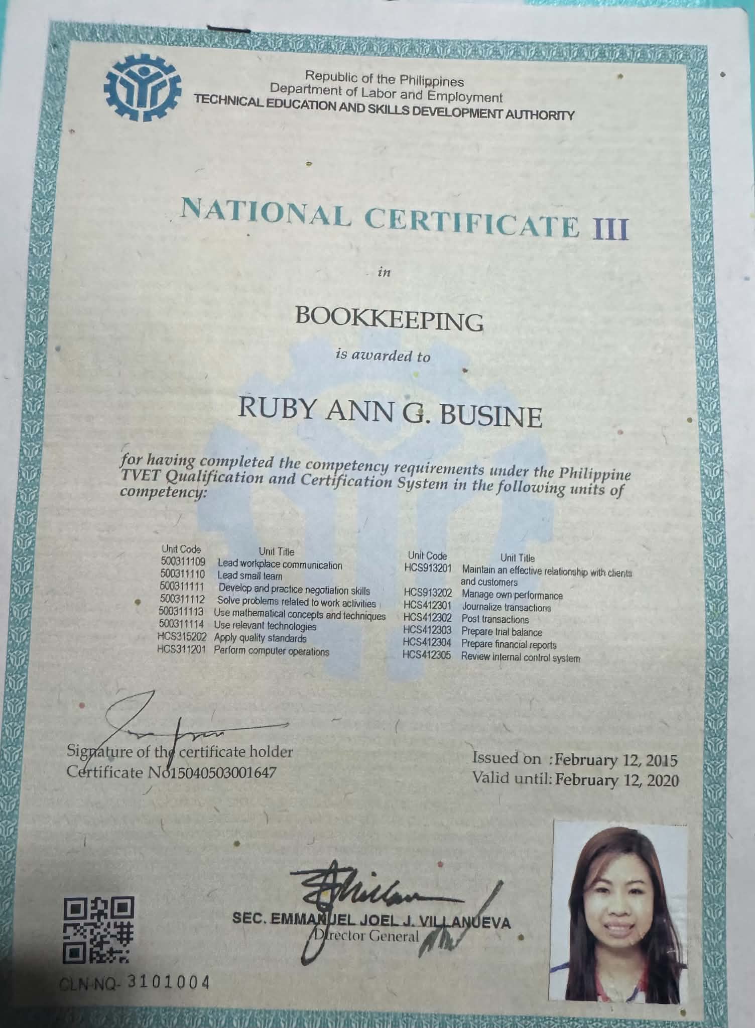 National Certificate (NCIII in Bookkeeping)