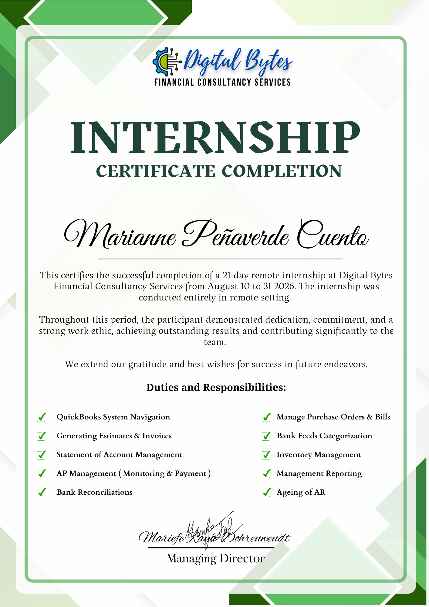 Internship Certificate Completion - QuickBooks Online