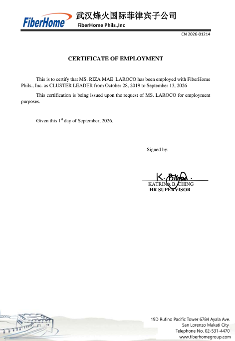 Certificate of Employment