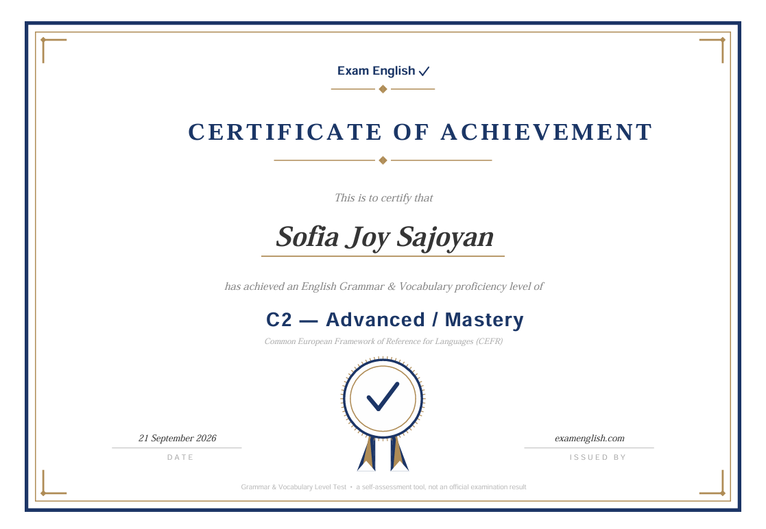 English Grammar & Vocabulary proficiency level