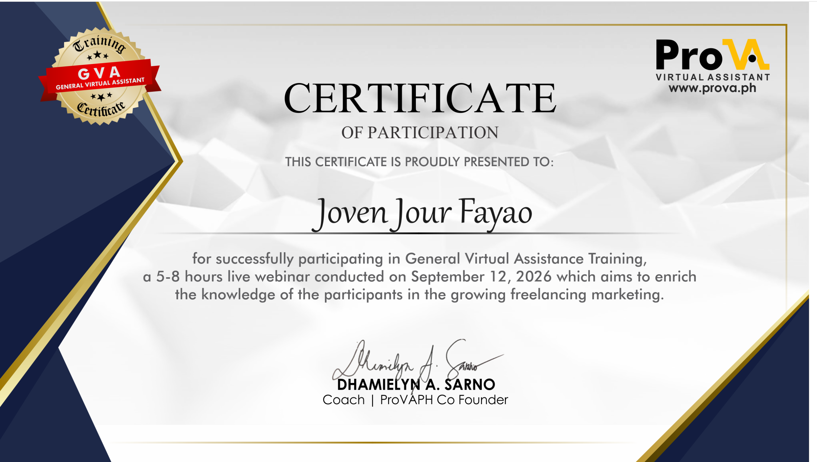 GENERAL VIRTUAL ASSISTANCE TRAINING