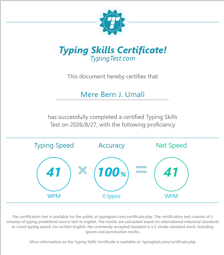 Typing Skills Certificate