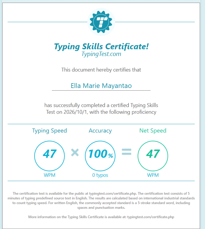 Typing Test Certificate
