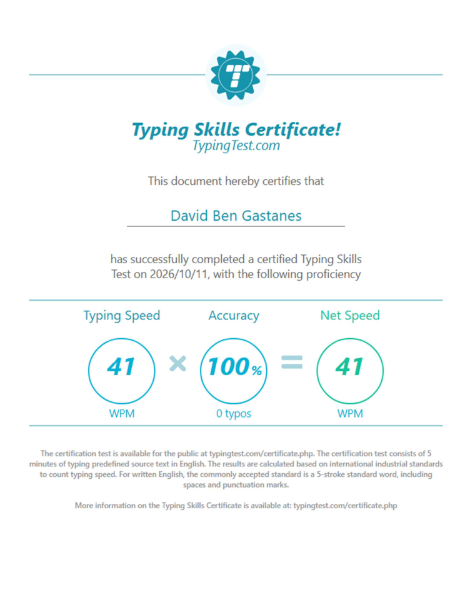 Typing Skills Certificate