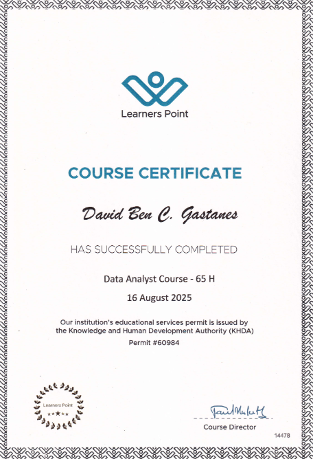 Data Analyst Course Certificate