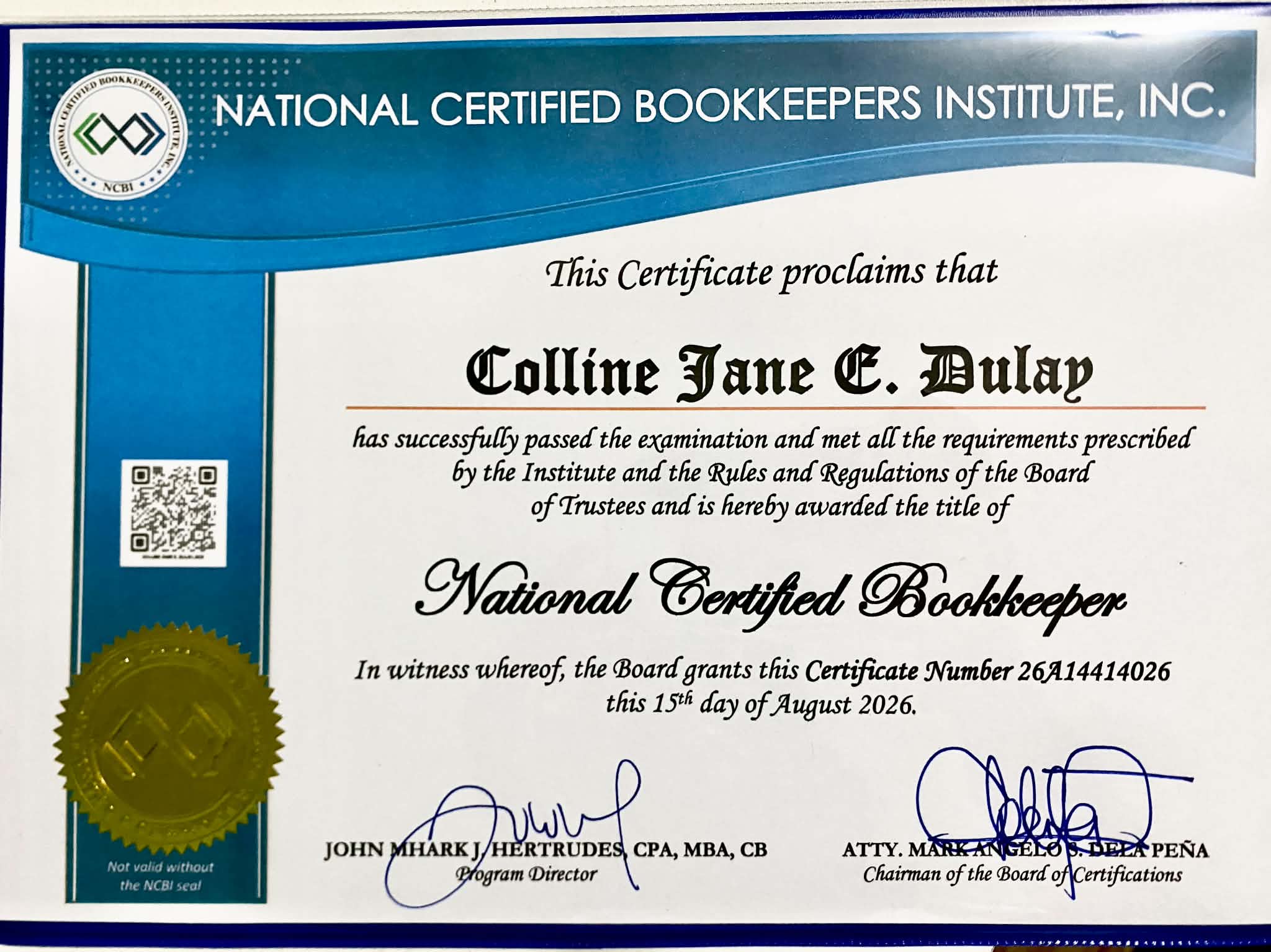 ACTI NCB Certificate