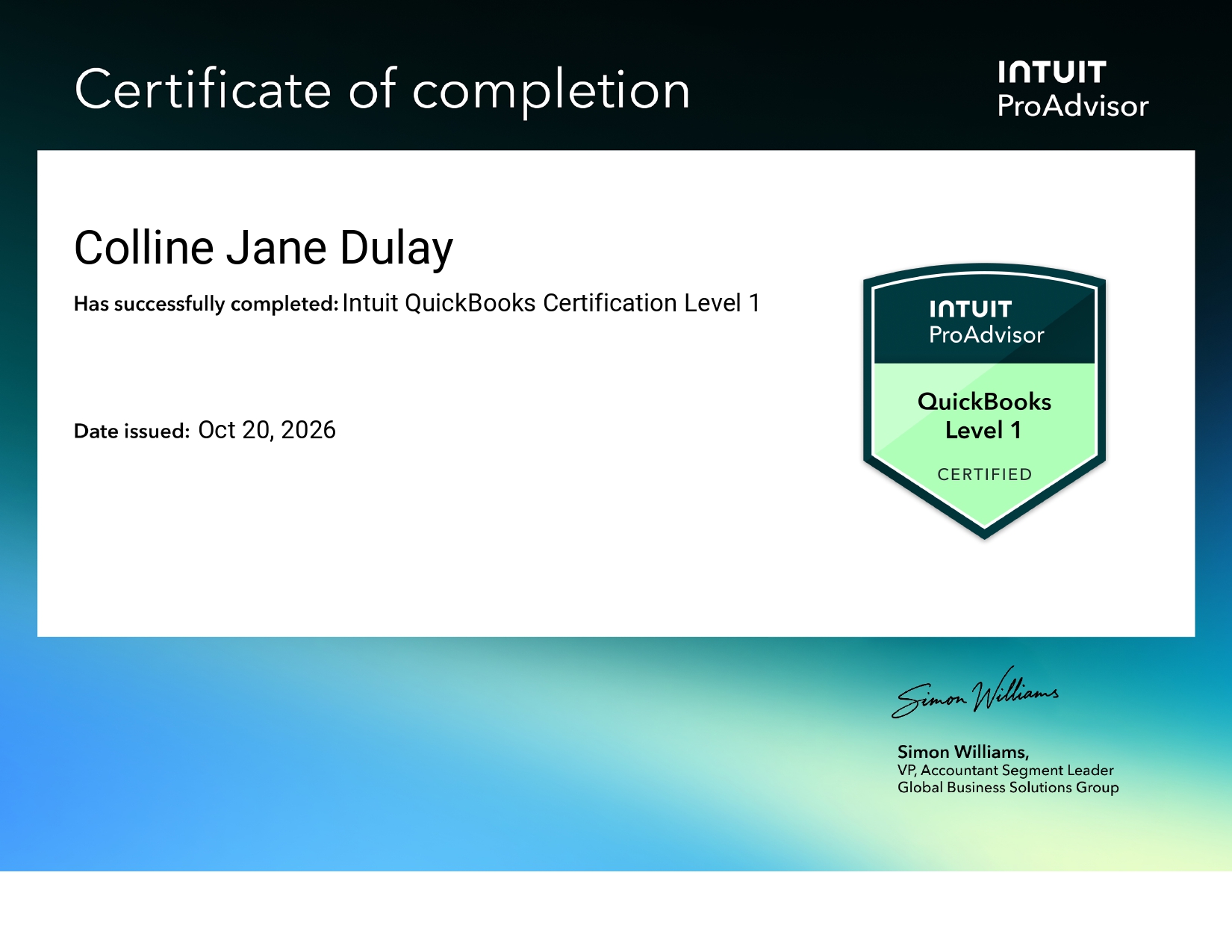 Intuit ProAdvisor Certificate